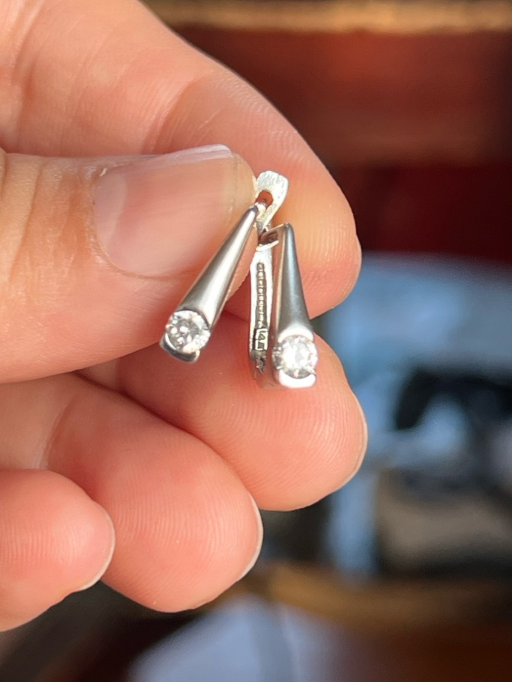 14k white gold  Cone Drop Earrings with Diamonds - Picture 2 of 9